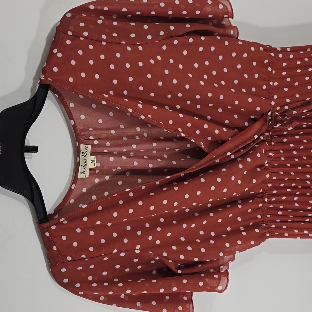 {Indigo Rose} Polka Dot Pleated Dress - Size MEDIUM - Picture 4 of 16